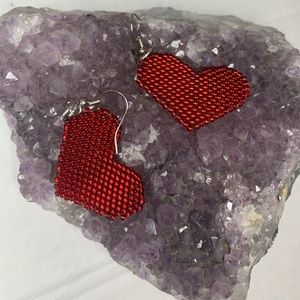 Handmade beaded heart earrings for valentines